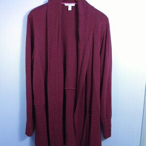 Isaac Mizrahi Duster Cardigan XL Open Front Shawl Collar Ribbed Knit Burgundy
